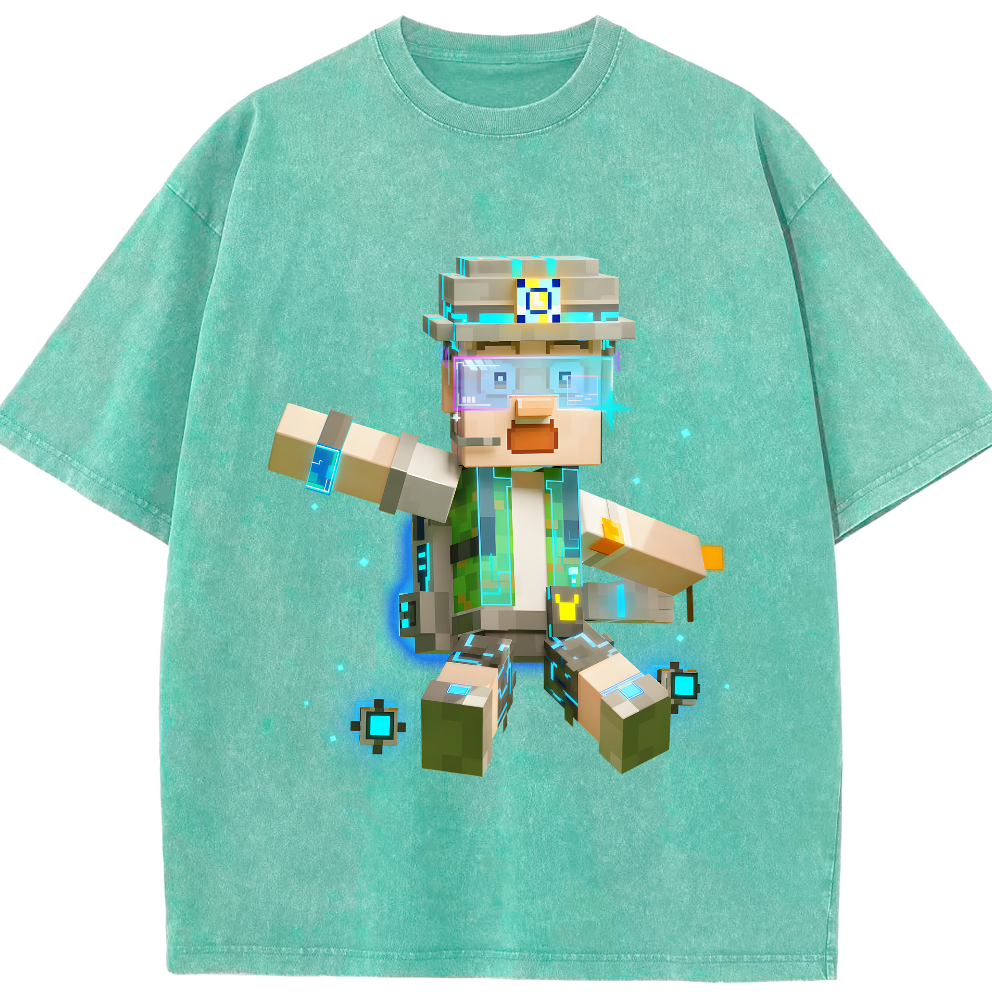 （画像用） マインクラフト ブロックの世界 Minecraft MC Block world 綿100% ヴィンテージ風 半袖Tシャツ（フロントプリント）